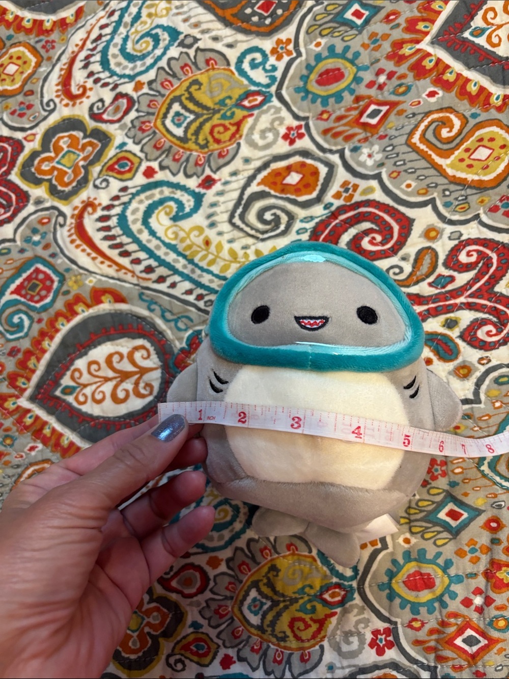 Squishmallows small Gray & Cream Shark Plush with Teal mask - Picture 9 of 10